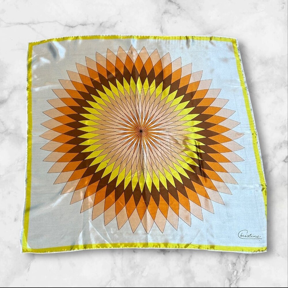 Christine Sunburst Scarf Colorful Satin Vintage Starburst 27" Square Retro